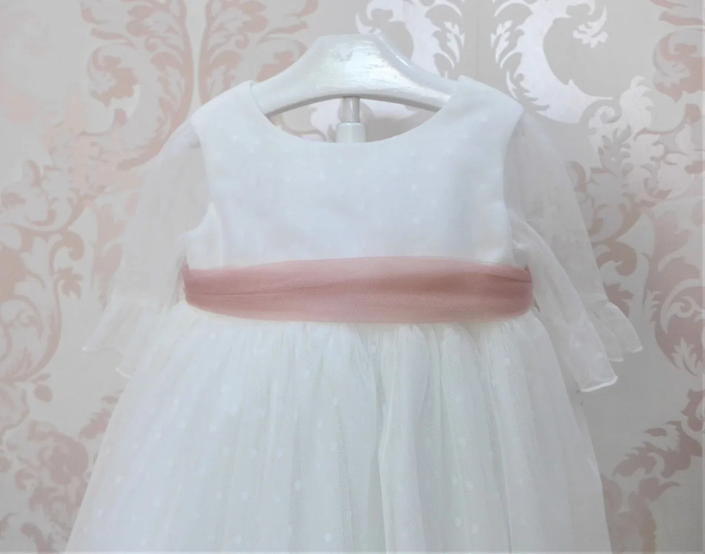 Vestido tul de plumeti blanco con manga francesa - PARDALETS