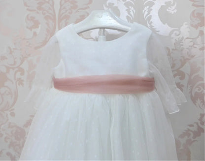 Vestido tul de plumeti blanco con manga francesa - PARDALETS