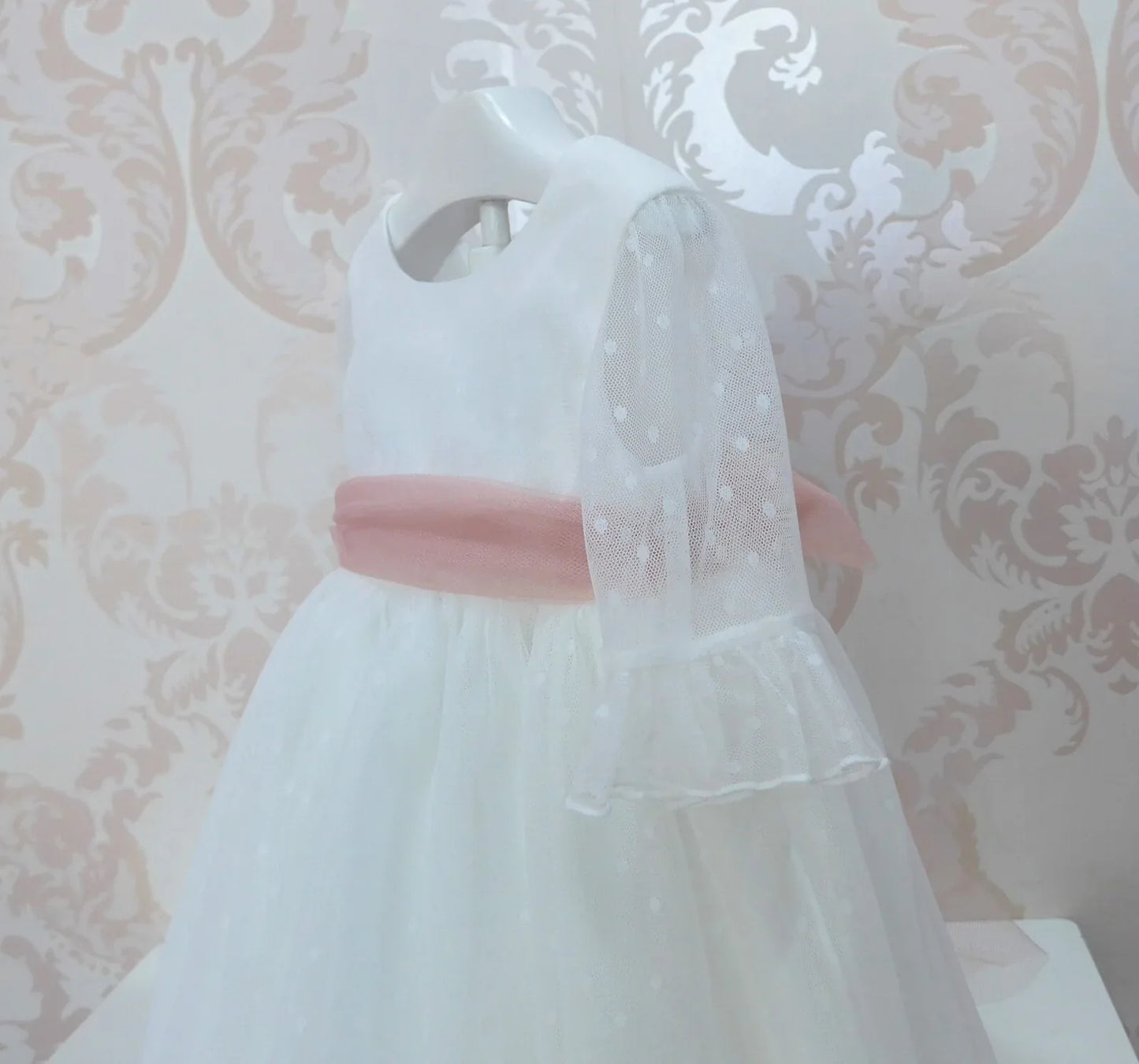 Vestido tul de plumeti blanco con manga francesa - PARDALETS