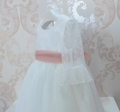 Vestido tul de plumeti blanco con manga francesa - PARDALETS