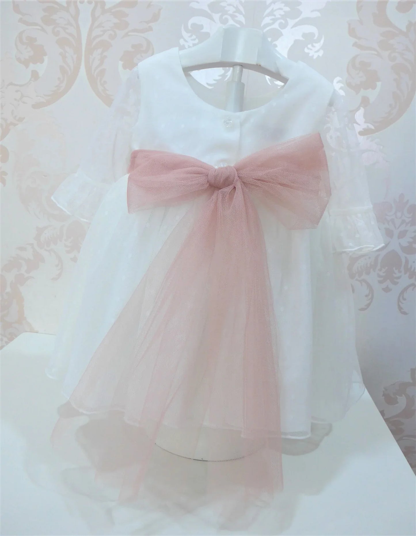 Vestido tul de plumeti blanco con manga francesa - PARDALETS
