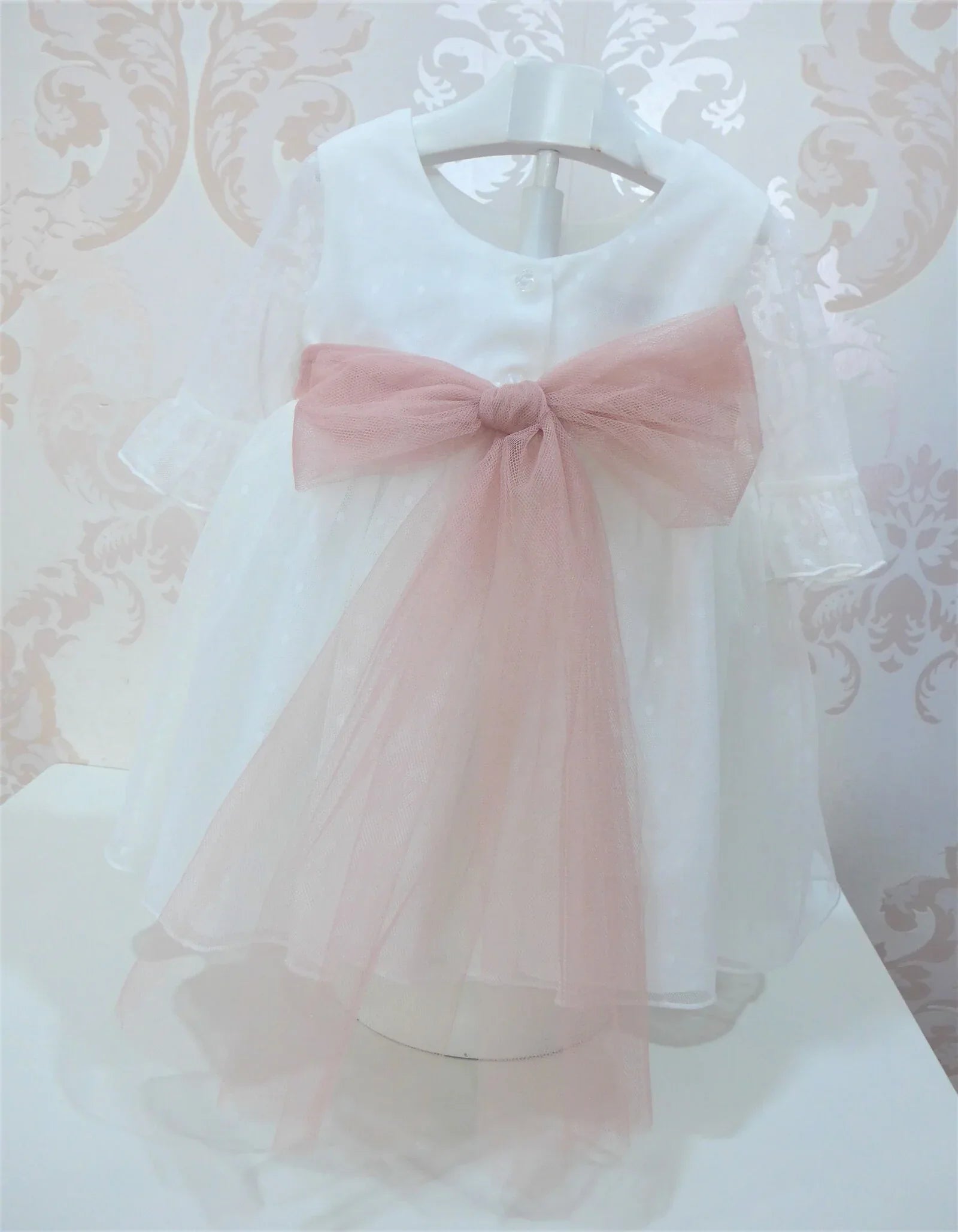 Vestido tul de plumeti blanco con manga francesa - PARDALETS