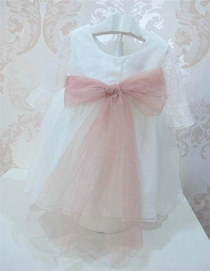 Vestido tul de plumeti blanco con manga francesa - PARDALETS