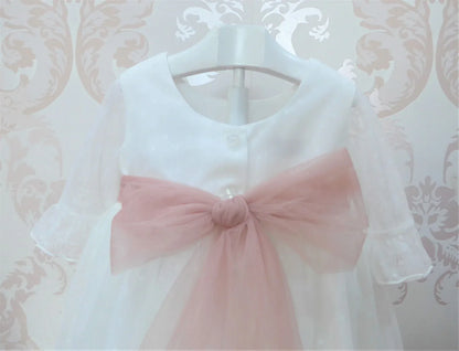 Vestido tul de plumeti blanco con manga francesa - PARDALETS
