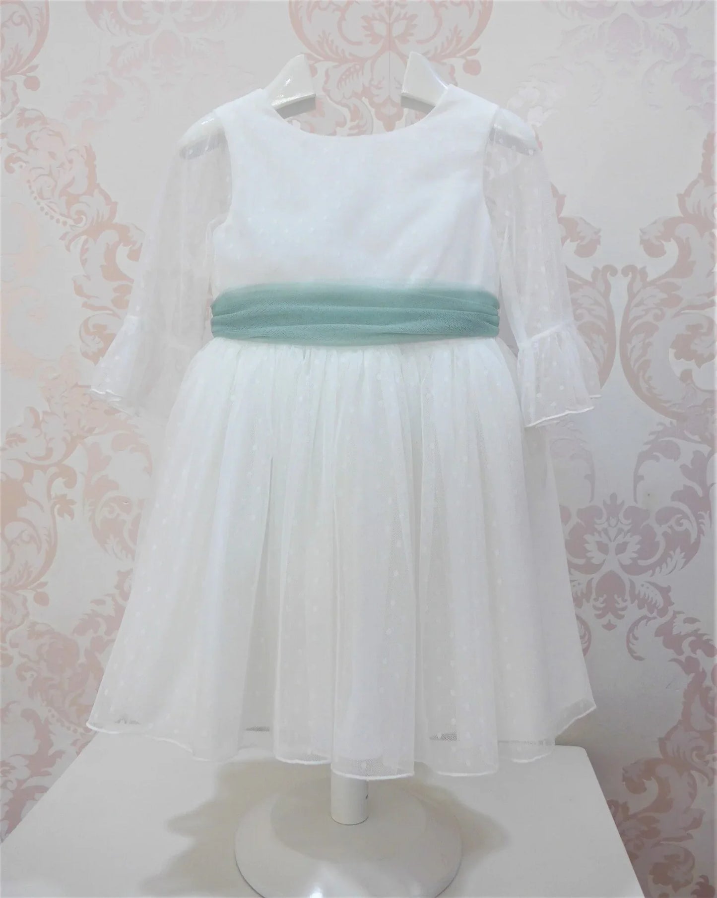 Vestido tul de plumeti blanco con manga francesa - PARDALETS
