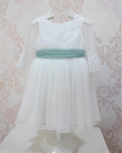Vestido tul de plumeti blanco con manga francesa - PARDALETS