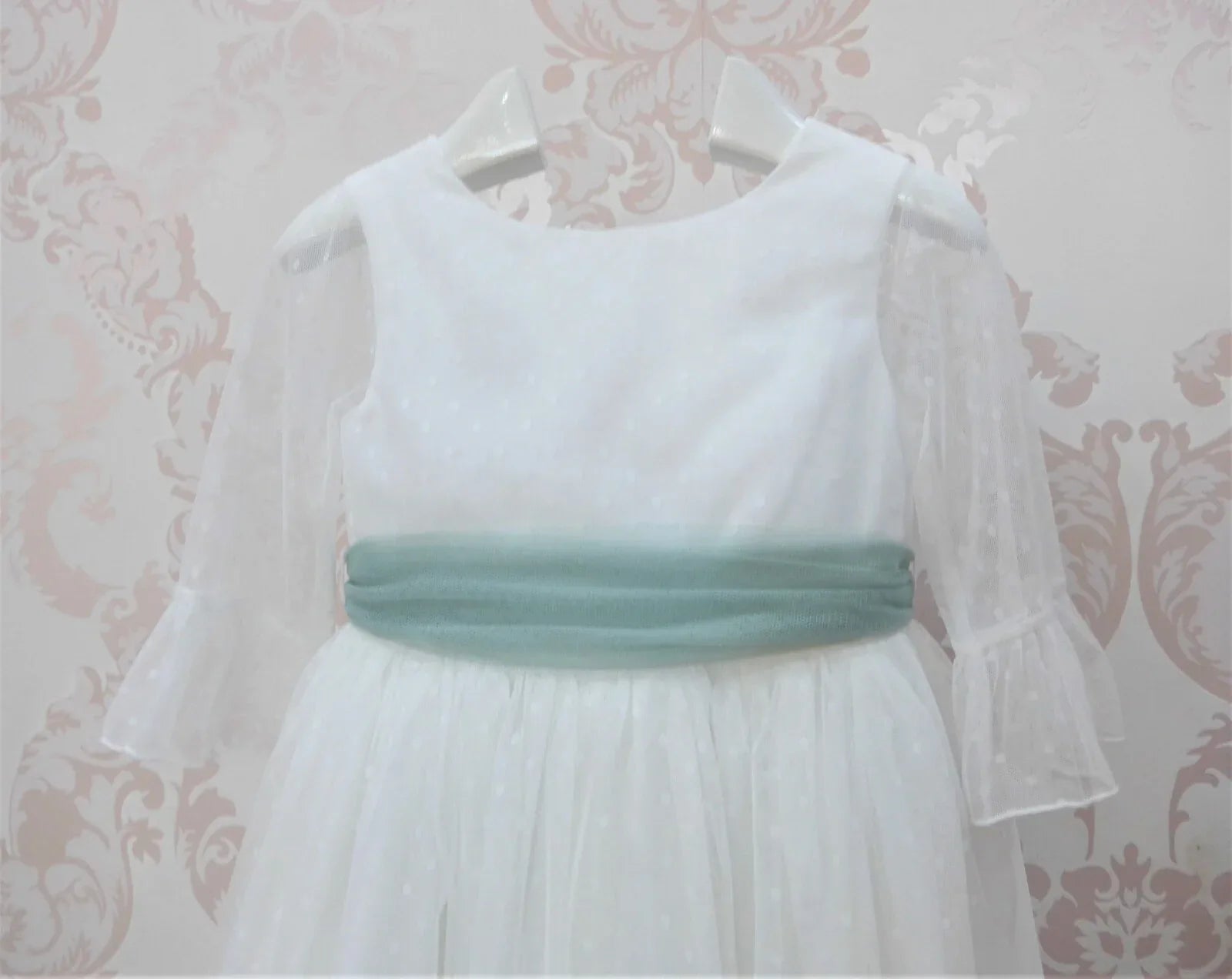 Vestido tul de plumeti blanco con manga francesa - PARDALETS