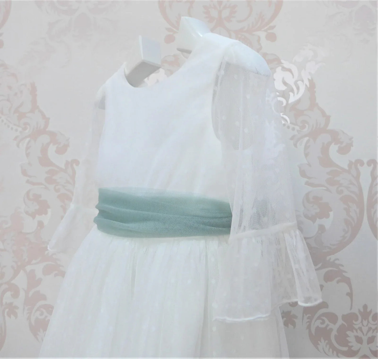 Vestido tul de plumeti blanco con manga francesa - PARDALETS