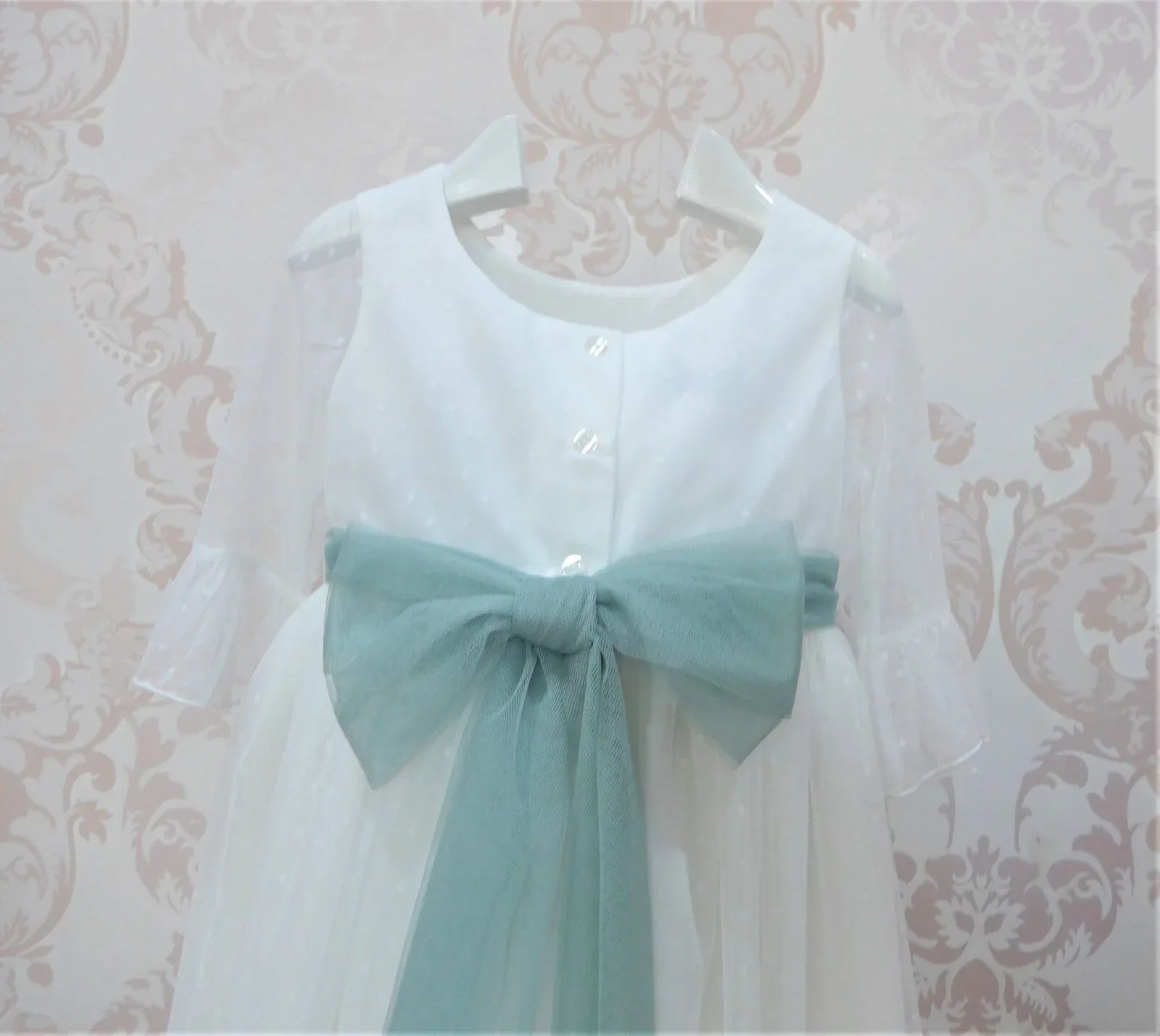 Vestido tul de plumeti blanco con manga francesa - PARDALETS