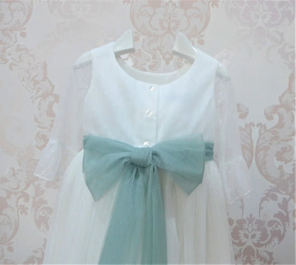 Vestido tul de plumeti blanco con manga francesa - PARDALETS