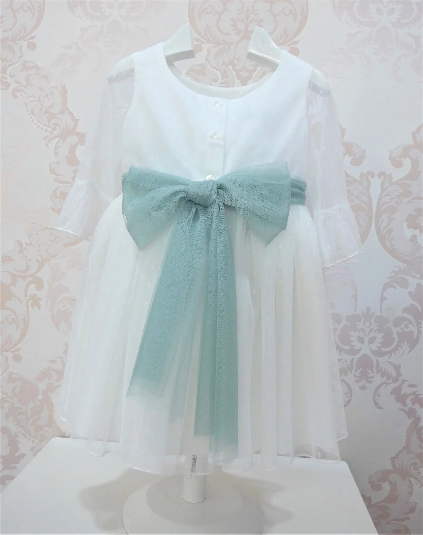Vestido tul de plumeti blanco con manga francesa - PARDALETS
