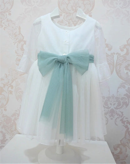 Vestido tul de plumeti blanco con manga francesa - PARDALETS