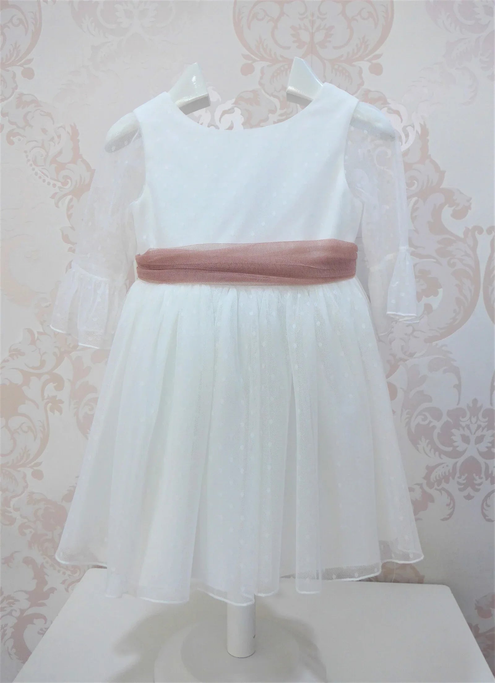 Vestido tul de plumeti blanco con manga francesa - PARDALETS