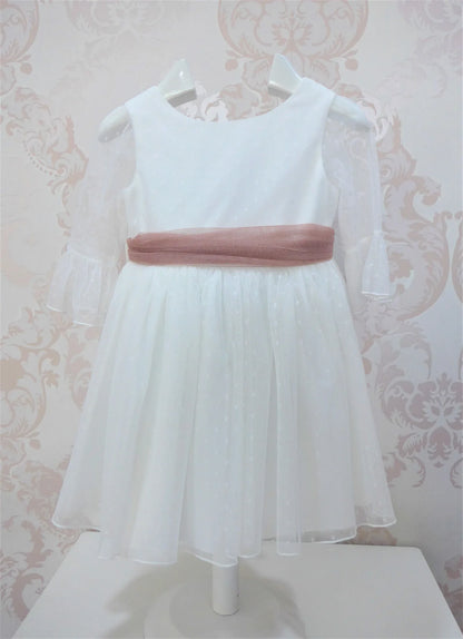 Vestido tul de plumeti blanco con manga francesa - PARDALETS