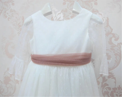 Vestido tul de plumeti blanco con manga francesa - PARDALETS
