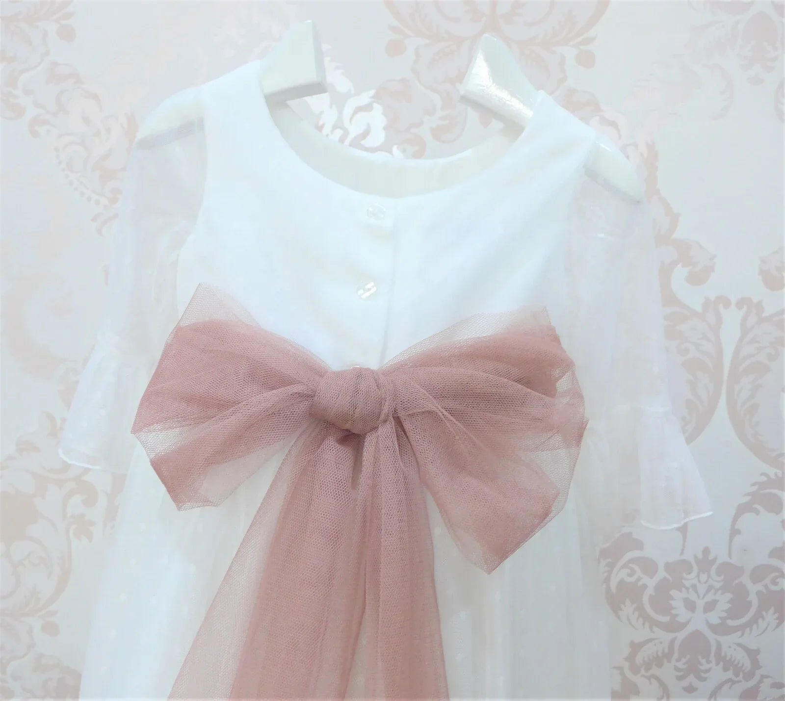 Vestido tul de plumeti blanco con manga francesa - PARDALETS