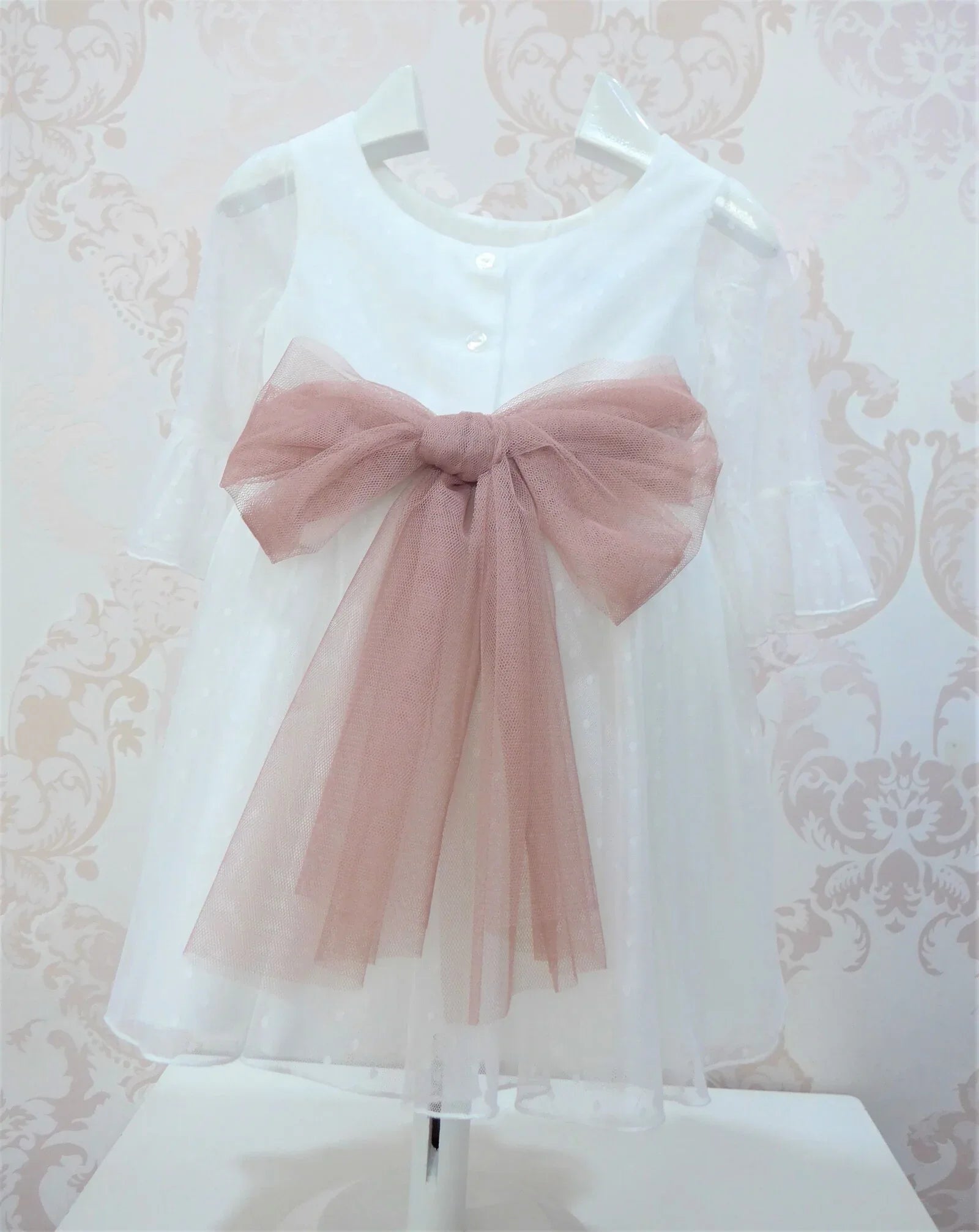 Vestido tul de plumeti blanco con manga francesa - PARDALETS