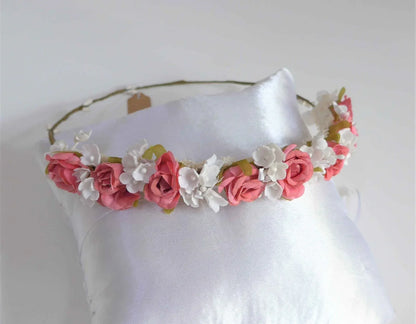 Corona flores rosas y blancas - PARDALETS