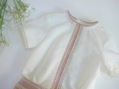 Conjunto camisa beig y bombacho lino rosa empolvado - PARDALETS