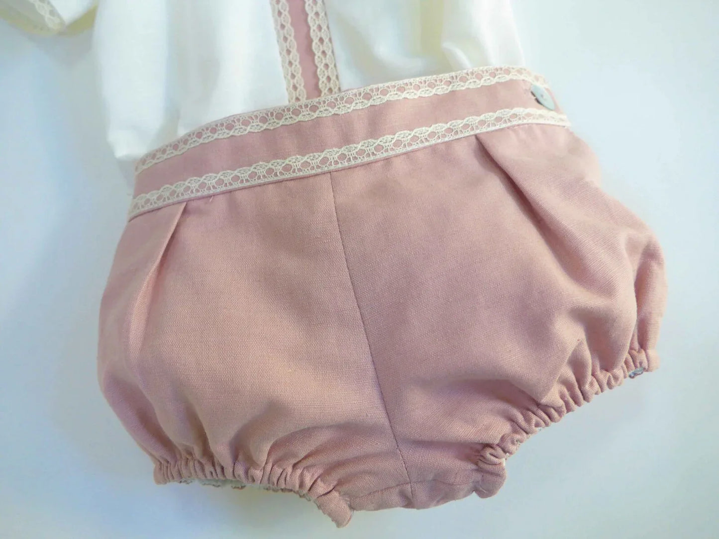 Conjunto camisa beig y bombacho lino rosa empolvado - PARDALETS