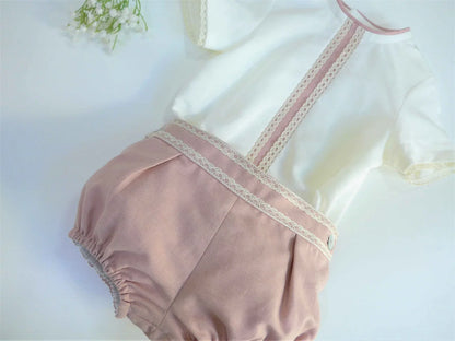 Conjunto camisa beig y bombacho lino rosa empolvado - PARDALETS