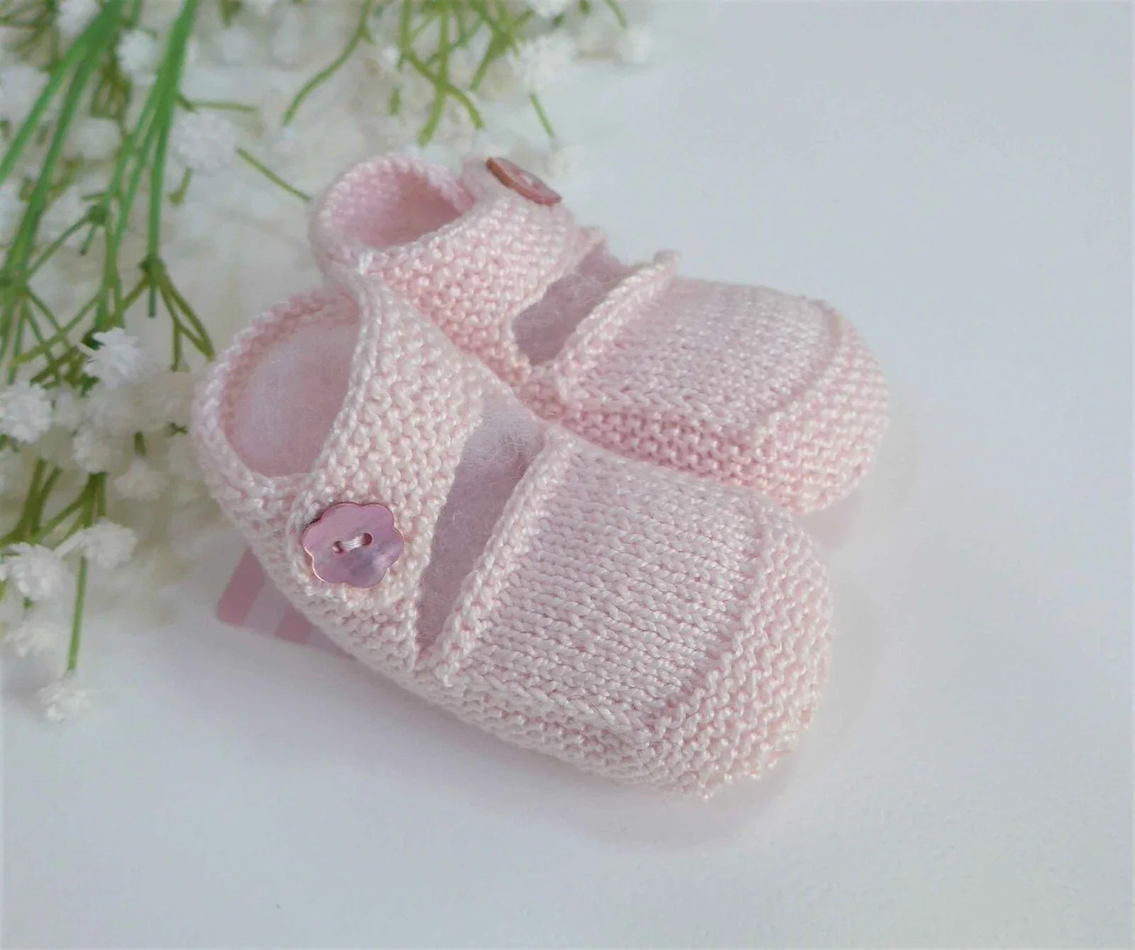Patucos rosa bebe hechos a mano - PARDALETS