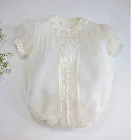 Pelele organza beig con puntilla - PARDALETS