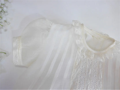 Pelele organza beig con puntilla - PARDALETS