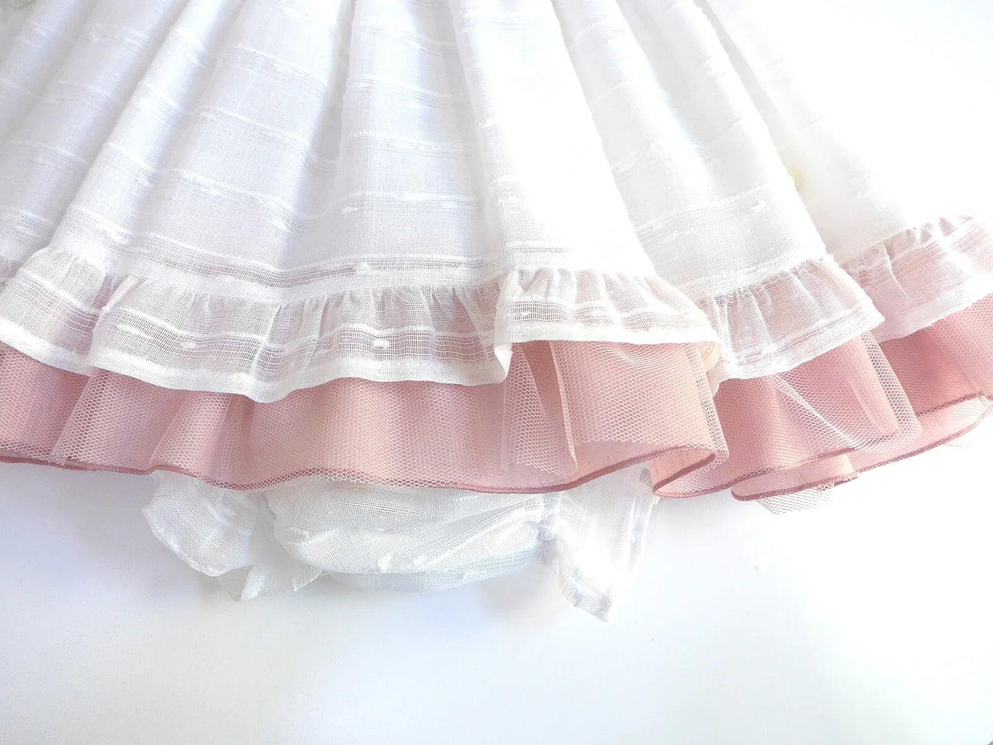 Vestido blanco con fajin tul rosa - PARDALETS