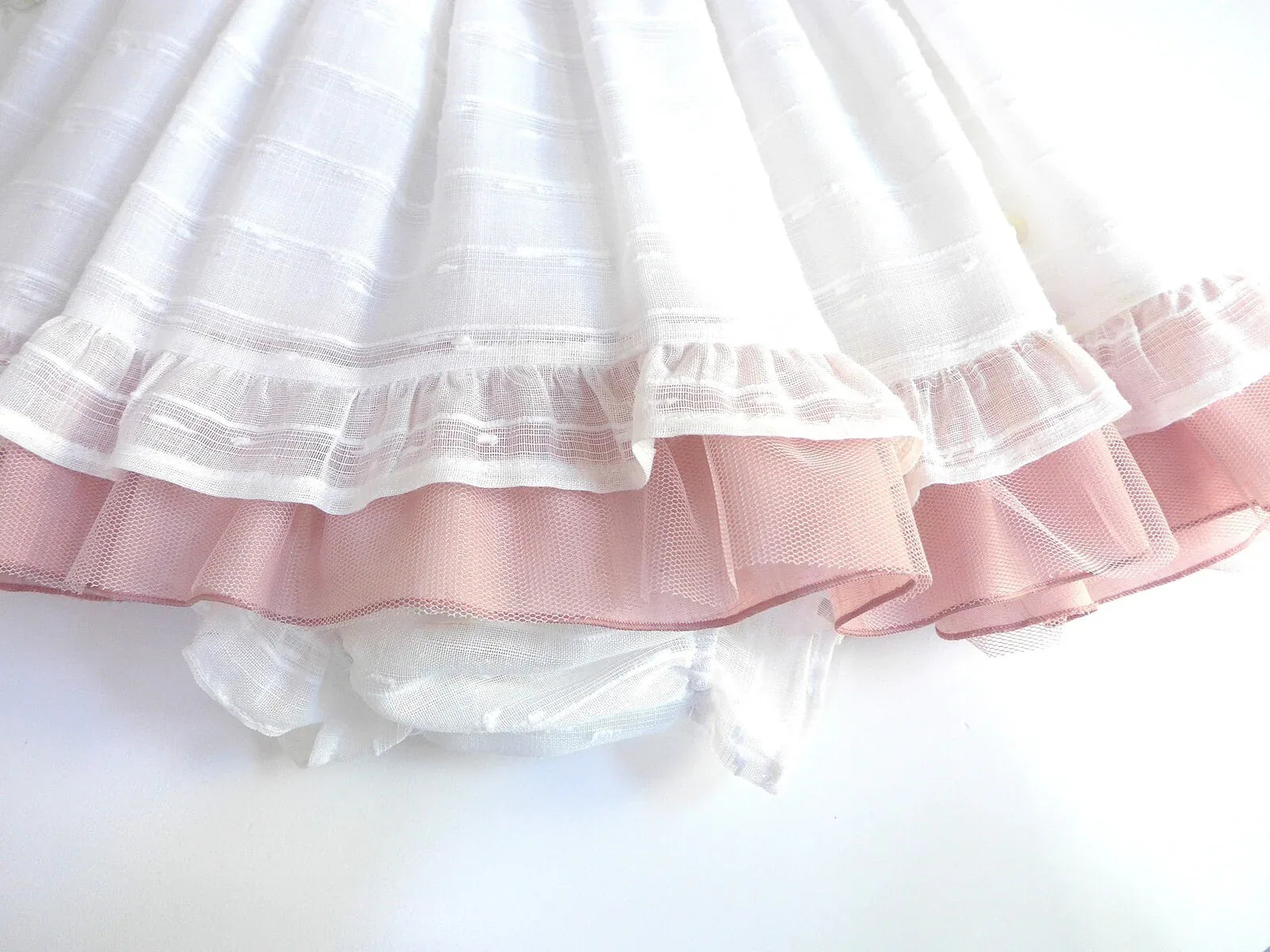 Vestido blanco con fajin tul rosa - PARDALETS