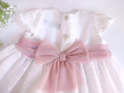 Vestido blanco con fajin tul rosa - PARDALETS