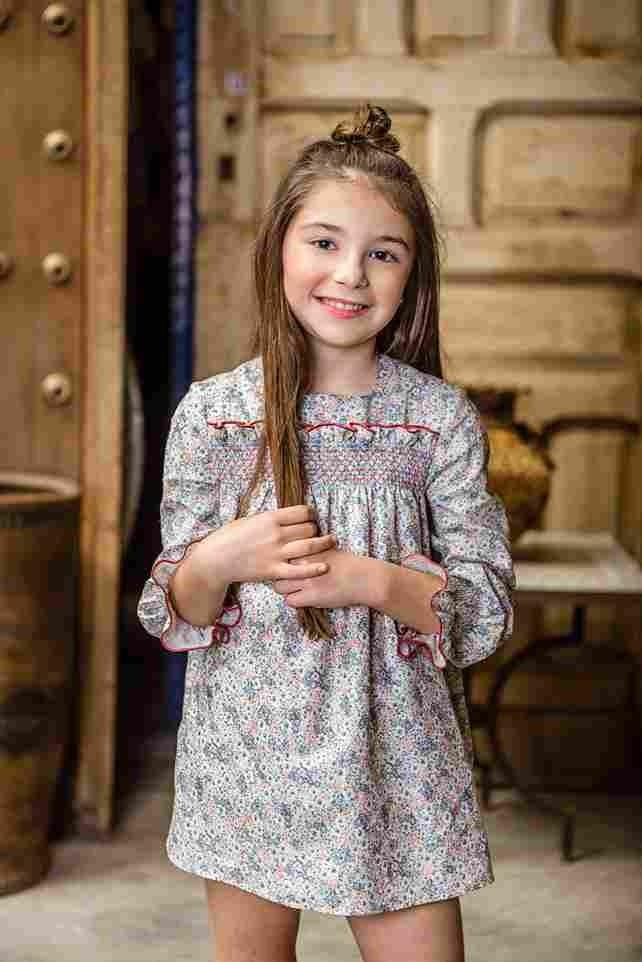 Vestido florecitas con nido abeja "Shangai" - PARDALETS