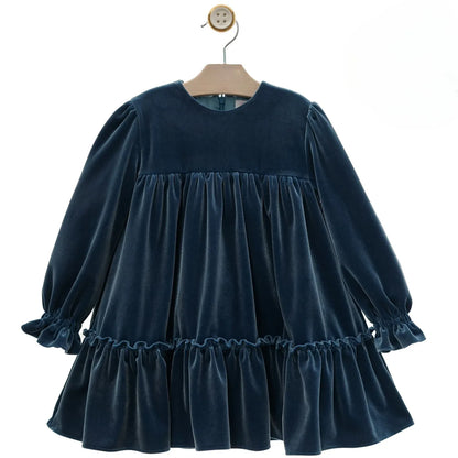 Vestido terciopelo azul porcelana "Lienzo" - PARDALETS