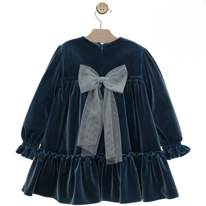 Vestido terciopelo azul porcelana "Lienzo" - PARDALETS