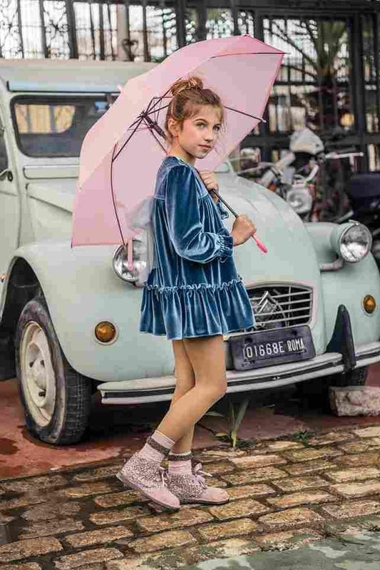 Vestido terciopelo azul porcelana "Lienzo" - PARDALETS