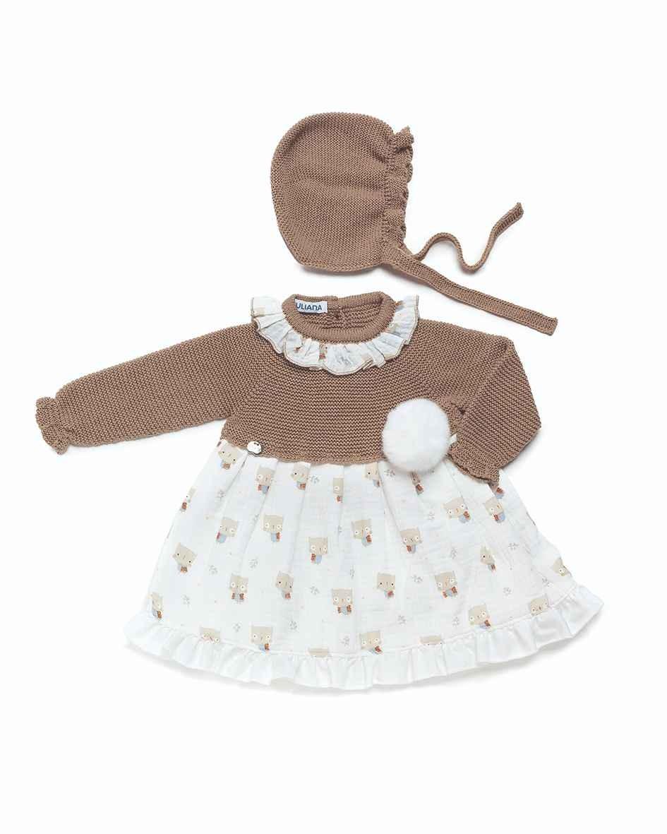 Vestido tostado buhitos con capota - PARDALETS