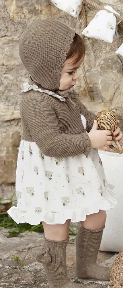 Vestido tostado buhitos con capota - PARDALETS