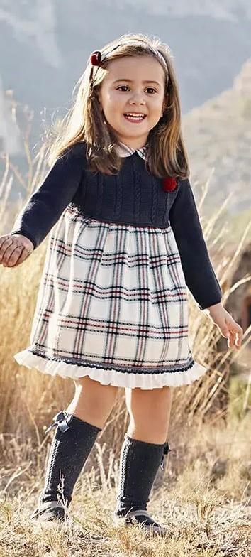 Vestido marino con falda cuadros - PARDALETS