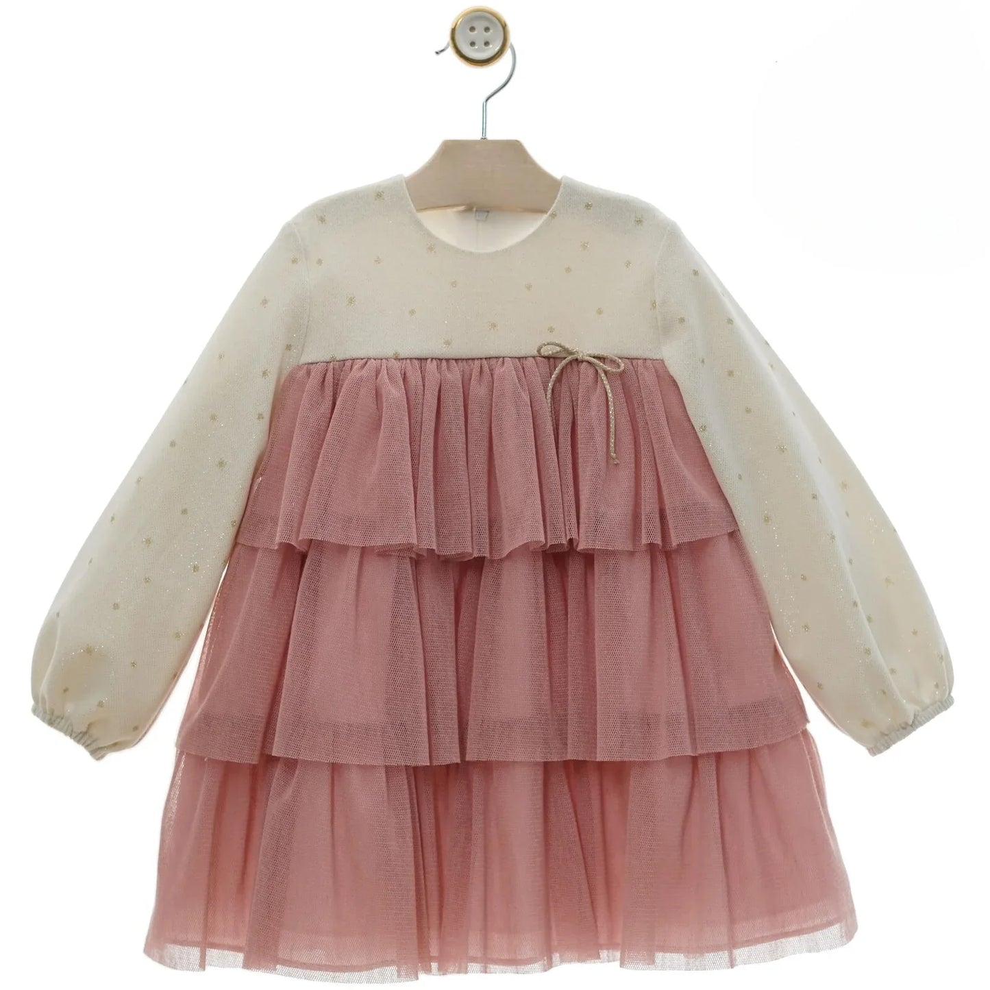 Vestido beig con estrellas y tul rosa "Luz" - PARDALETS