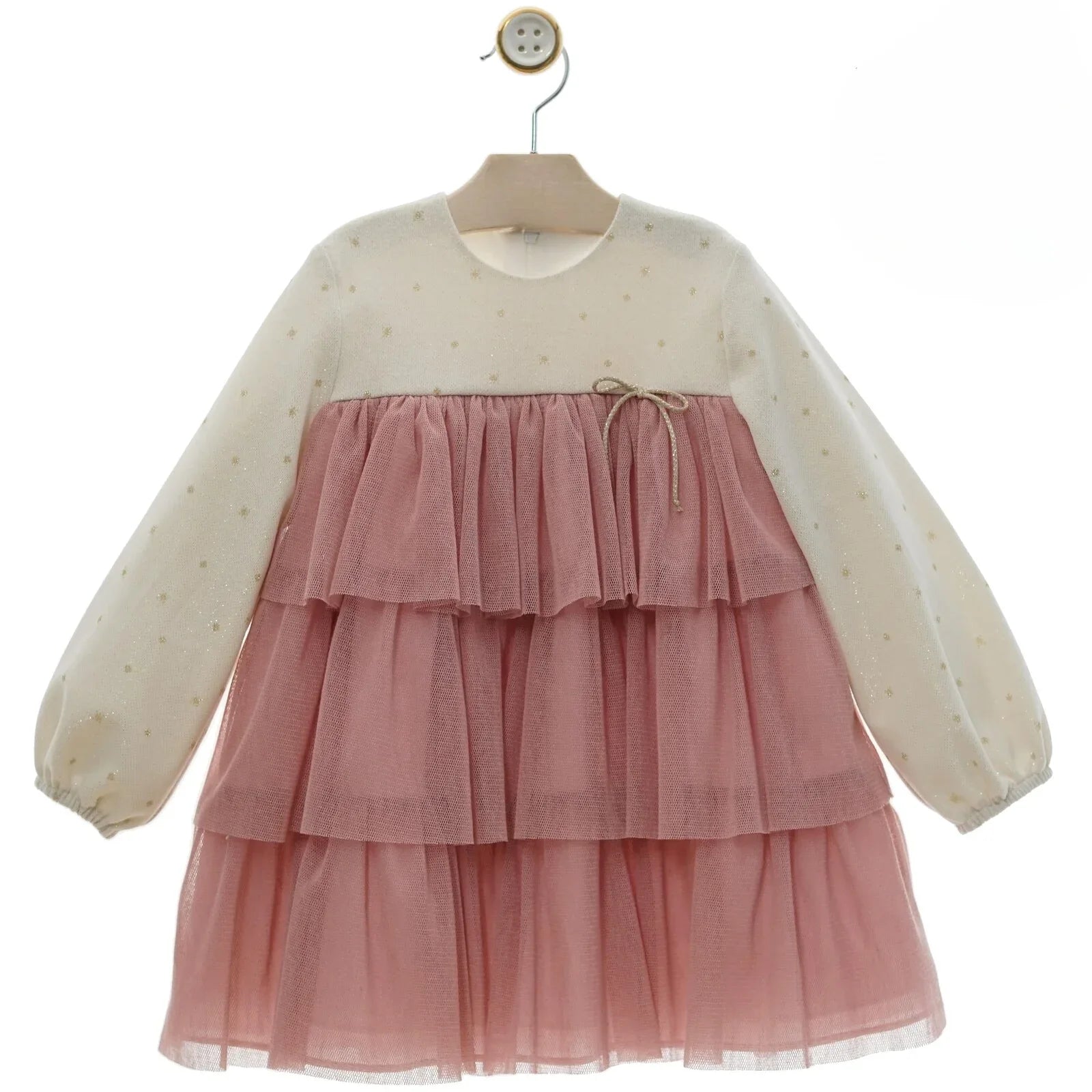 Vestido beig con estrellas y tul rosa "Luz" - PARDALETS