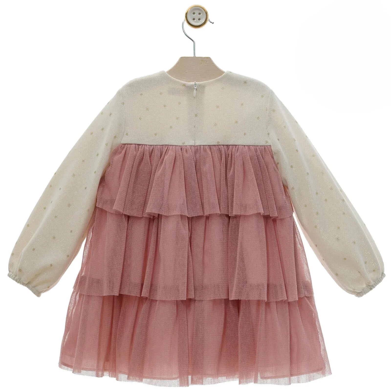 Vestido beig con estrellas y tul rosa "Luz" - PARDALETS