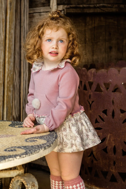 Vestido rosa empolvado y estampado florecitas "Kioto" - PARDALETS