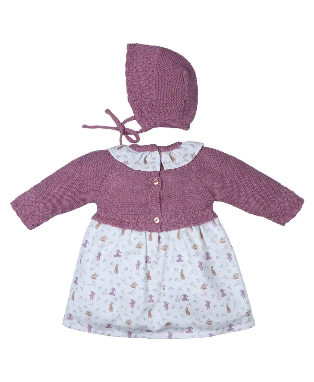 Vestido malva estampado conejitos y capota - PARDALETS