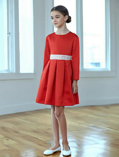 Vestido rojo con fajin de pedreria blanco - PARDALETS