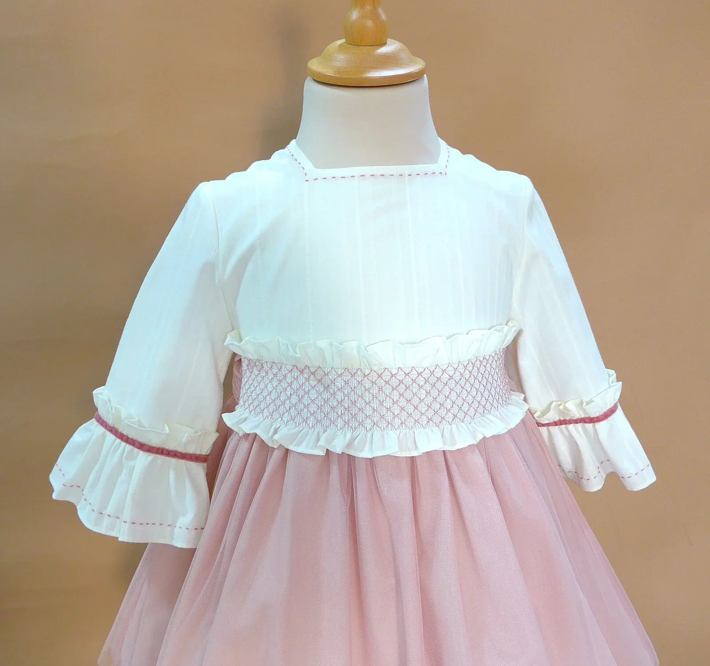 Vestido beig y falda tul rosa maquillaje "Manila" - PARDALETS