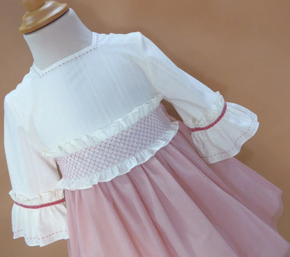 Vestido beig y falda tul rosa maquillaje "Manila" - PARDALETS