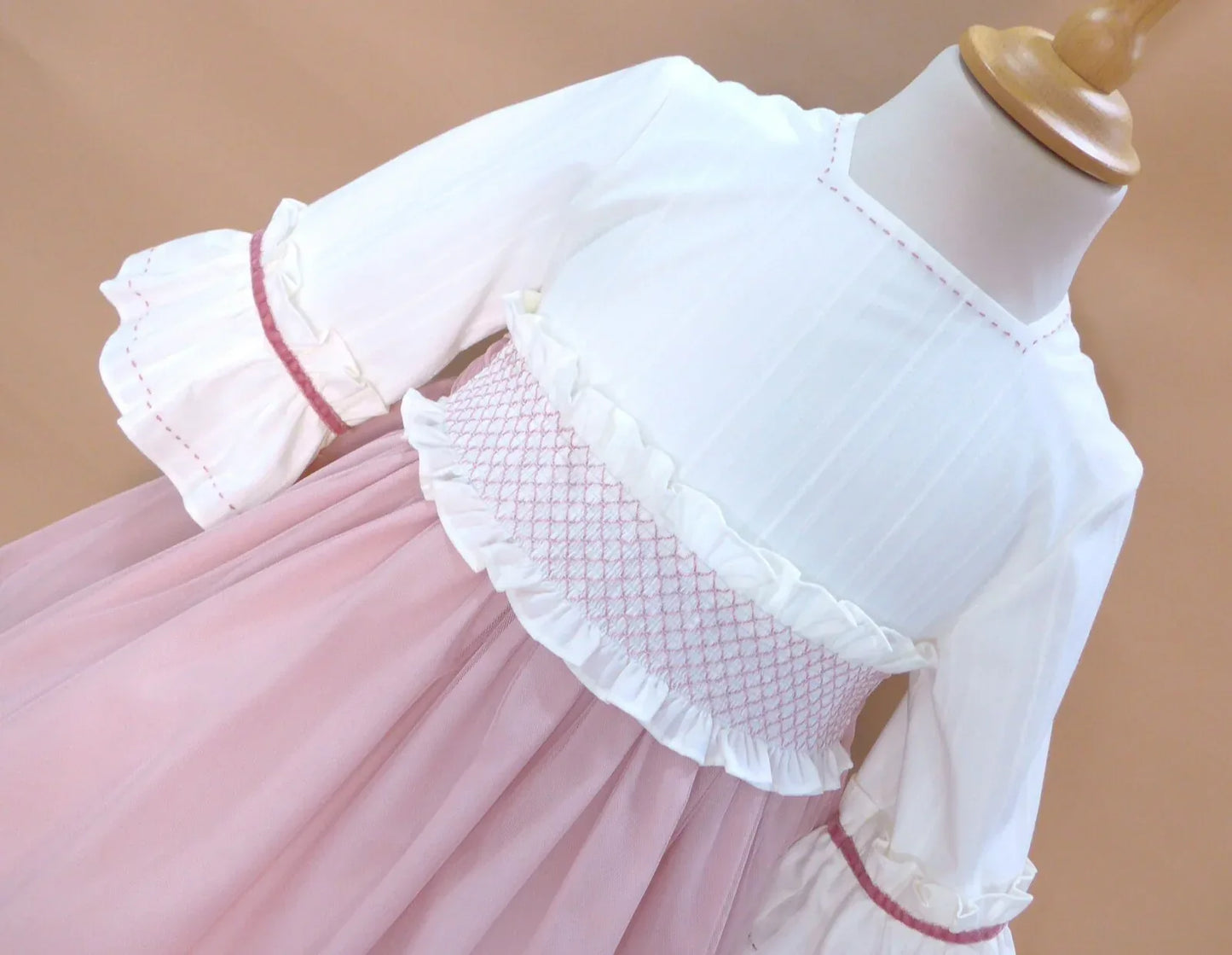 Vestido beig y falda tul rosa maquillaje "Manila" - PARDALETS