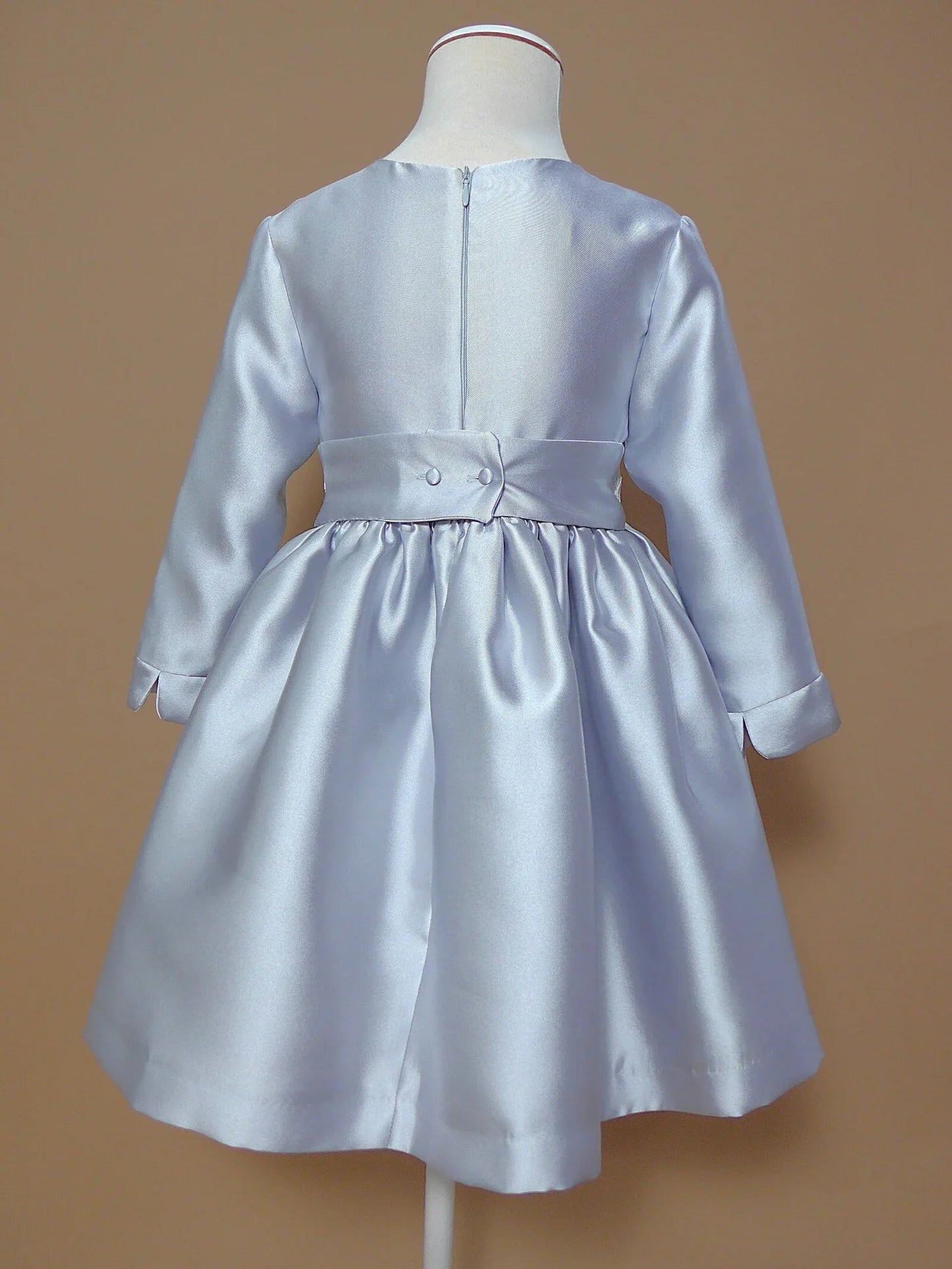 Vestido mikado gris perla y fajin - PARDALETS