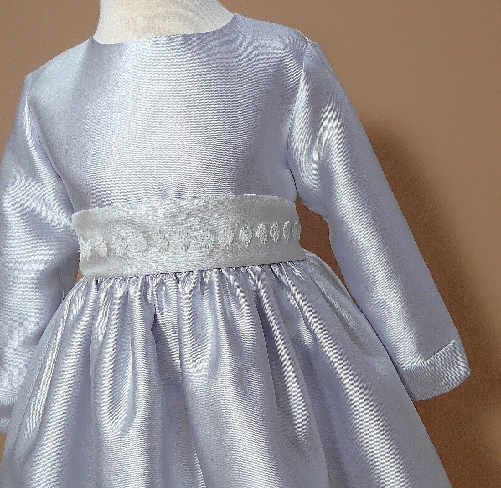 Vestido mikado gris perla y fajin - PARDALETS