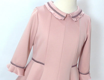 Vestido rosa empolvado con detalles morados y volante - PARDALETS